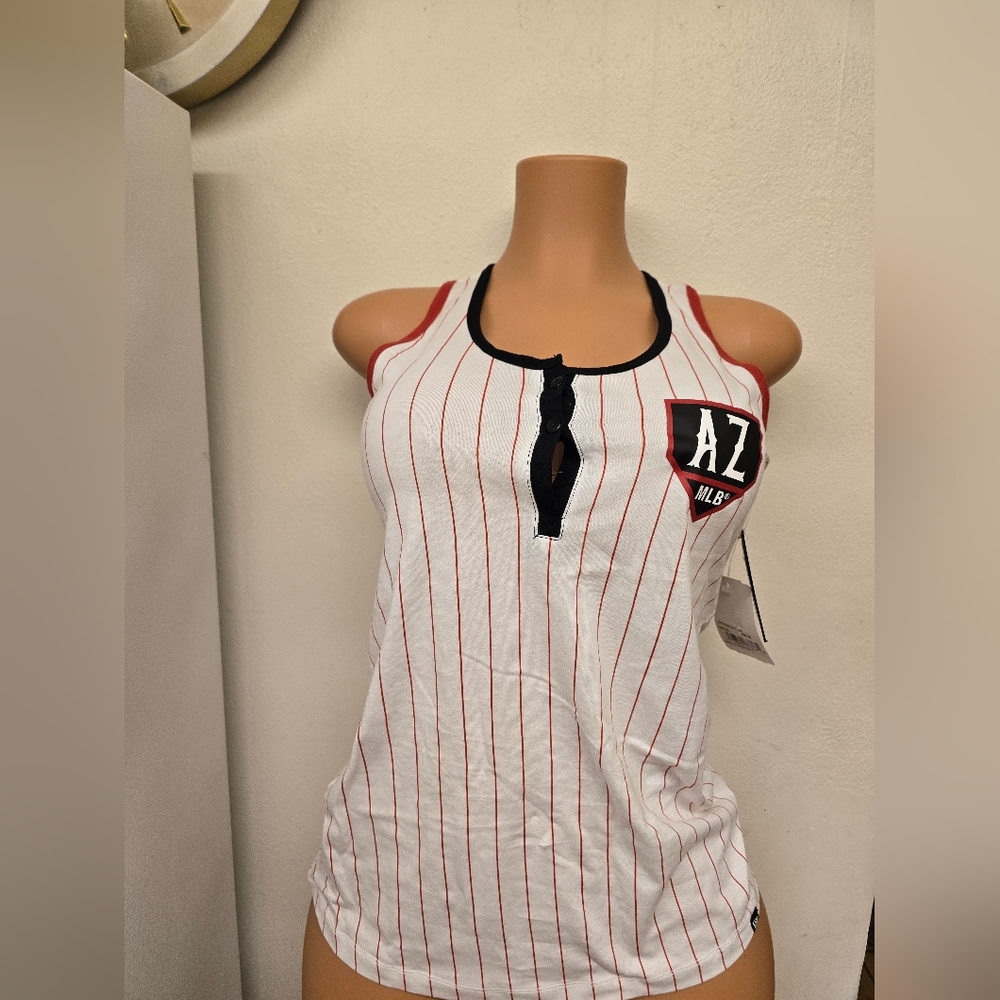 White and red New Era baseball tank top with a sporty vibe #baseballvibes